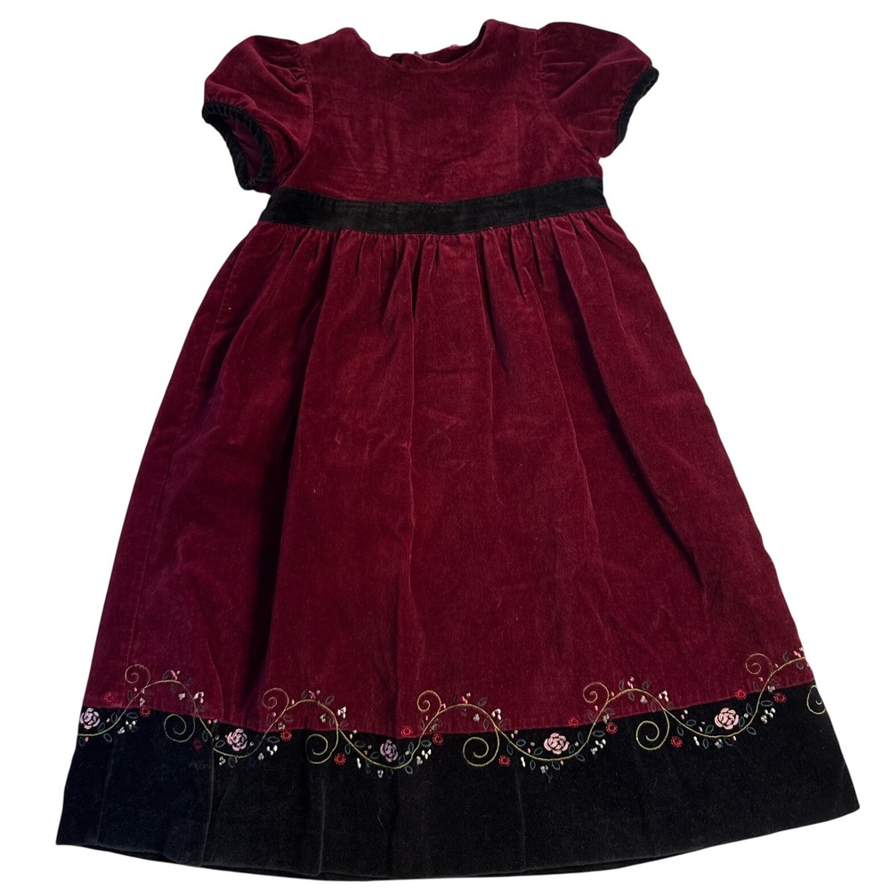 Vintage 2000 Gymboree Velour Velvet Holiday Floral Embroidered Dress Girls 4T